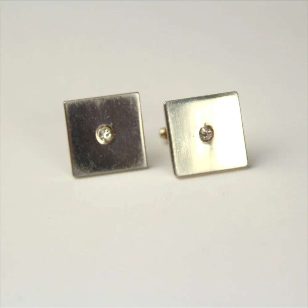 Mens Cufflinks‎ Clear Rhinestone Gold Tone Cufflinks Rectangle